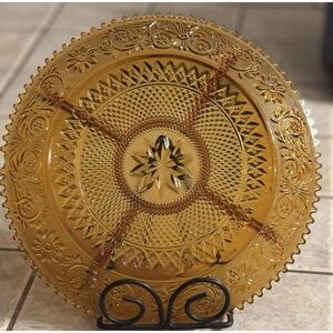 Vintage Indiana Glass Tiara 12 Round Shape 4 Compartment Golden Amber Relish